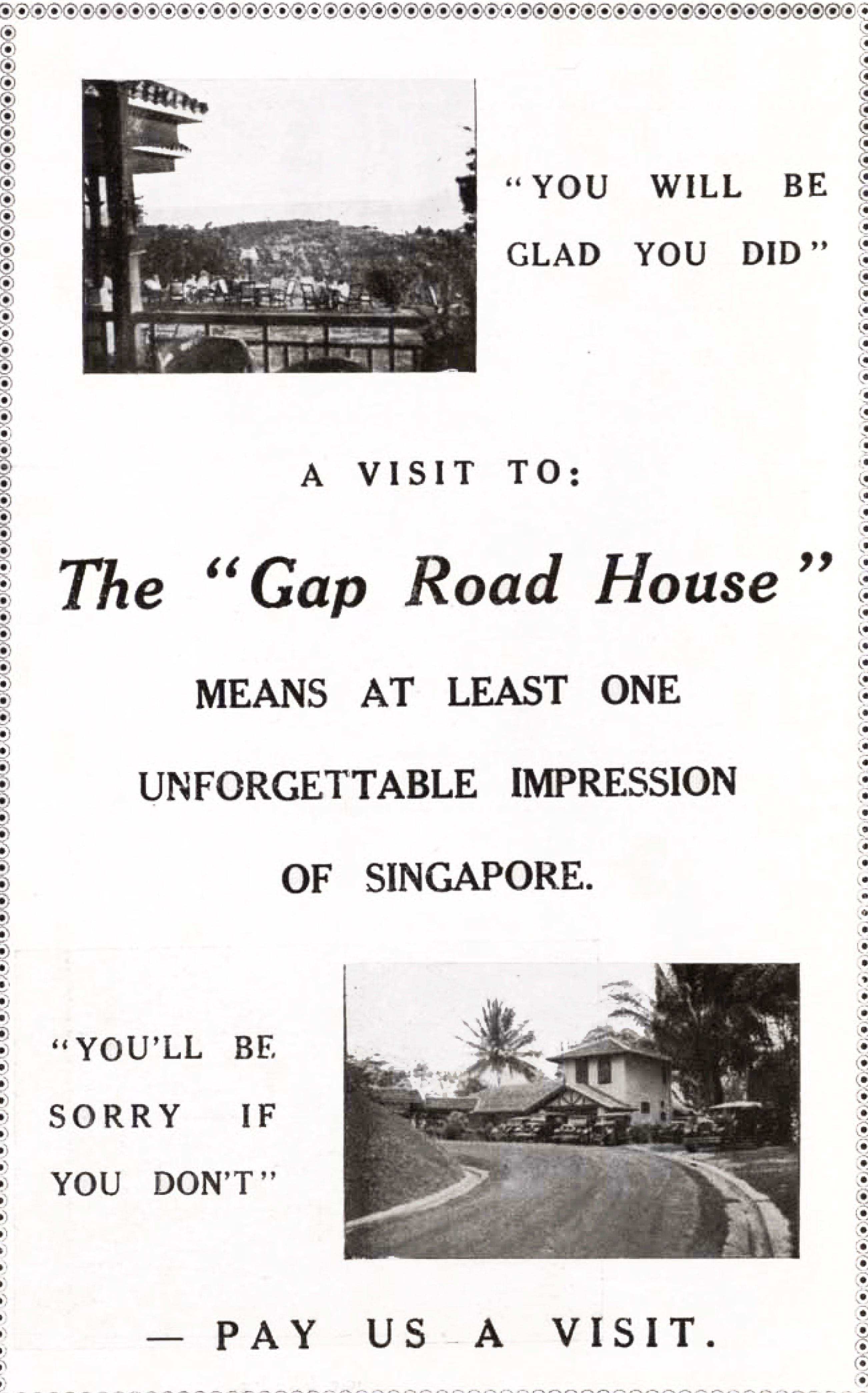 The Gap Road House advertisement (Willis, 1936, p. 156).